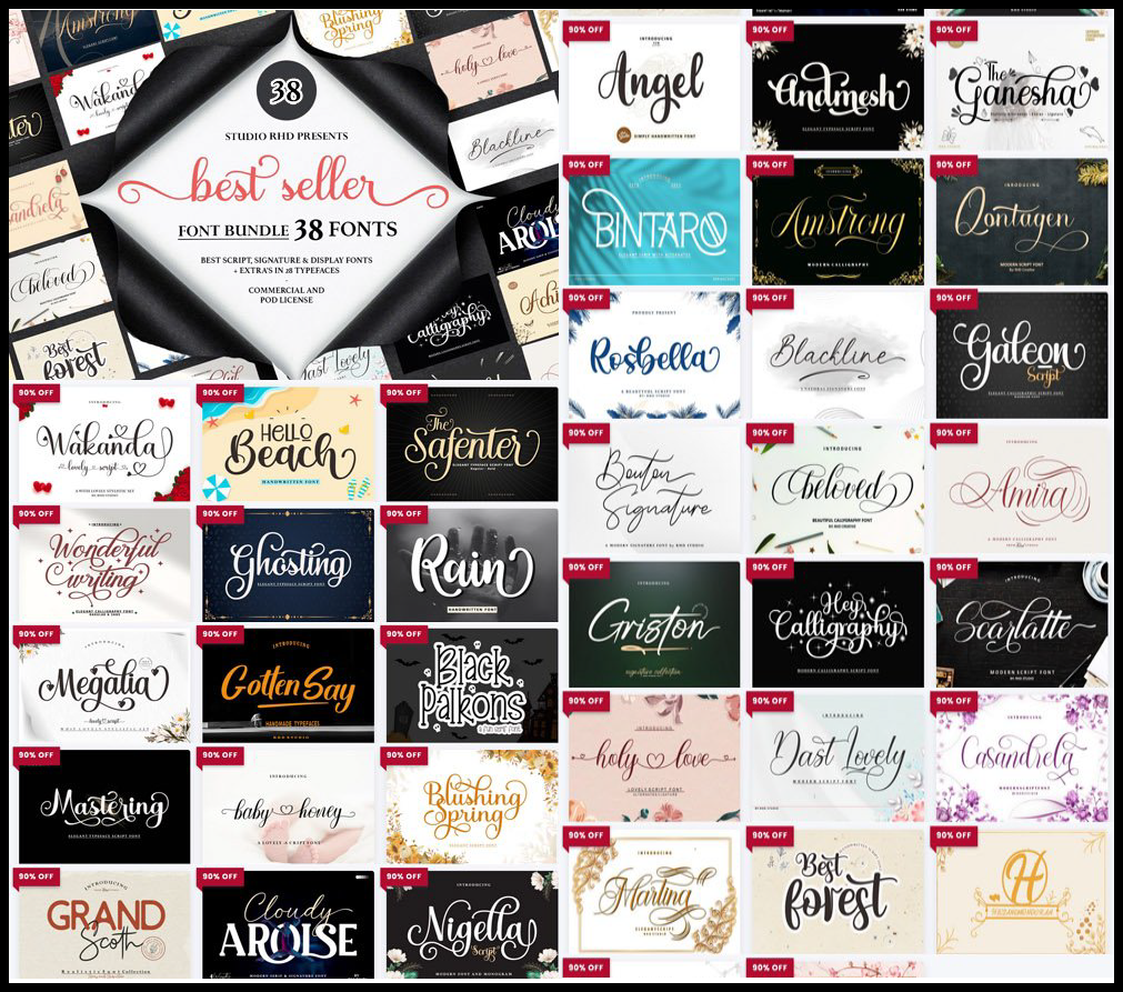 The Best Seller Font Bundle - 38 Premium Fonts 130323