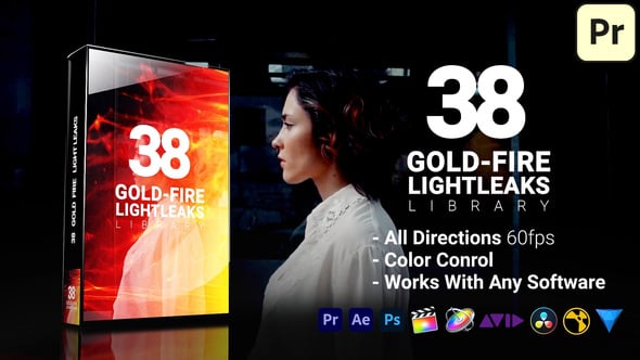 Videohive - 3D Light Leaks - Gold Fire - 57175558